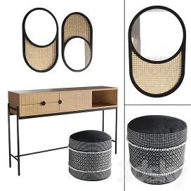 Clara console curico pouf waska mirror